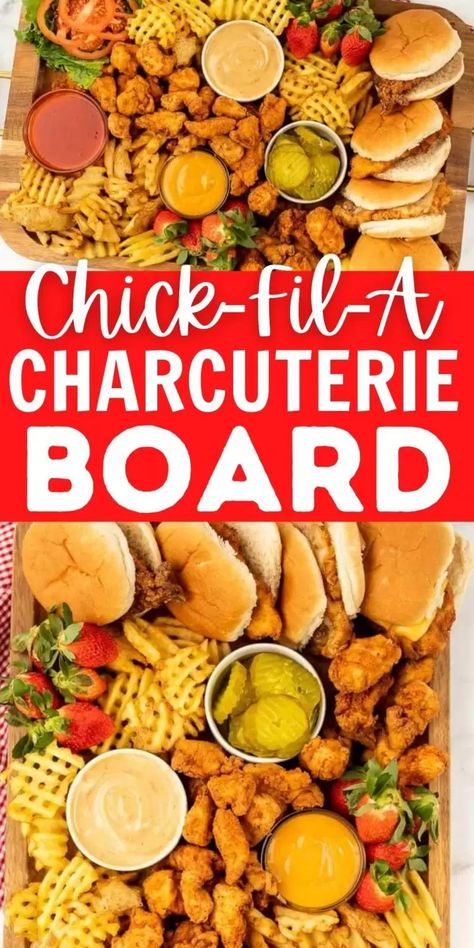 Chicken Nuggets Charcuterie Board, Chicken Nugget Party Display, Chick Fil A Charcuterie Board Ideas, Chick Fil A Charcuterie Board, Chick Fil A Board, Community Board Ideas, Chik Fil A Chicken, Chick Fil A Nuggets, Wedding Luncheon