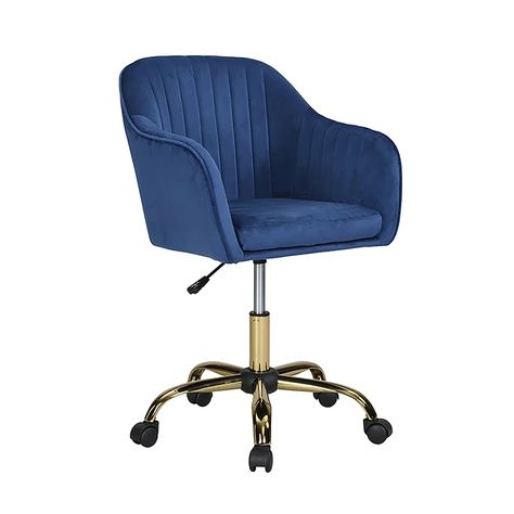 Everly Quinn Maruice, Blue Velvet - Wayfair Canada Cute Desk Chair, Upholstered Desk Chair, Doing Homework, Blue Desk, Vanity Chair, Swivel Office Chair, Blue Chair, Ergonomic Office Chair, Task Chair