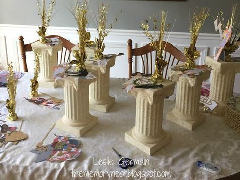 Greece Prom Theme, Goddess Party Theme, Greek Party Decorations, Greek Wedding Theme, Greek Party Theme, Bat Mitzvah Centerpieces, Greece Party, Bar Mitzvah Centerpieces, Mitzvah Centerpieces