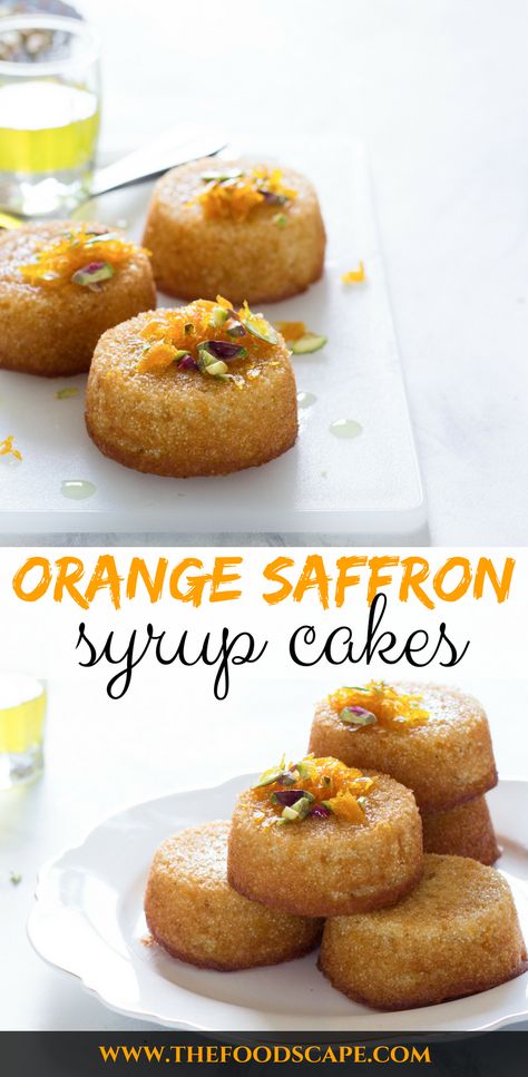 Arabian Dessert, Saffron Syrup, Citrus Cake Recipe, Orange Syrup Cake, Basbousa Recipe, Orange Peel Recipe, Semolina Cake Recipe, Middle Eastern Dessert, Saffron Cake