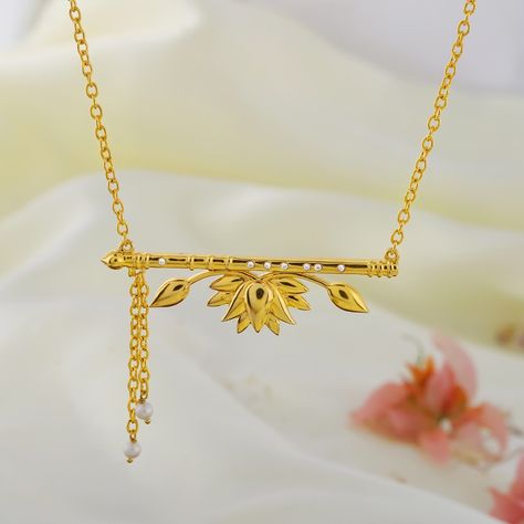 Gold Chain With Krishna Pendant, Flute Pendant Gold, Lotus Mangalsutra, Lotus Pendant Gold Indian, Krishna Pendant Gold, Krishna Jewellery, Flute Necklace, Krishna Necklace, Princess Closet