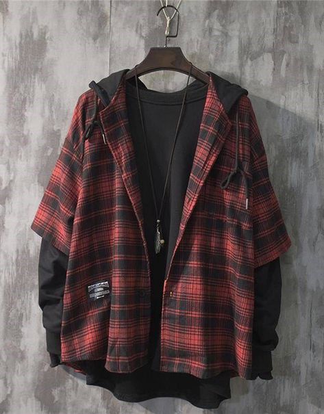 Japanese Hoodie, Estilo Harajuku, Street Jeans, Plaid Cardigan, Plaid Shirt Men, Plaid Shirts, Fashion Autumn, Layering Outfits, Concrete Jungle