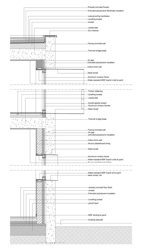 Image 37 of 37 from gallery of JA House / Filipe Pina + Maria Ines Costa. Detail Construction Details Architecture, Wall Section Detail, Precast Concrete Panels, Base Building, Concrete Panel, Concrete Houses, Concrete Facade, Concrete Architecture, House Details