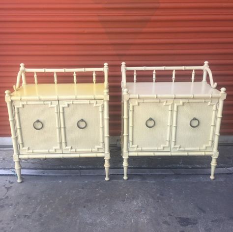 Vintage Pair of Drexel "Kensington" Faux Bamboo Nightstands End Tables, Palm Beach Hollywood Regency Drexel Furniture, Palm Beach Regency, Chinese Chippendale, Chinoiserie Decorating, Vanity Stool, Sarasota Fl, Faux Bamboo, Greek Key, Furniture Makeover