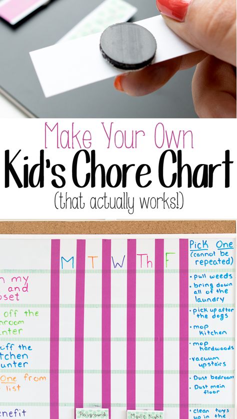 Love this chore chart for kids- you could easily DIY one of those dry erase boards to make it fast and reusable. Diy Sliding Chore Chart, Chore Board Ideas Dry Erase, Cute Chore Charts Diy, Cute Chore Chart, Diy Chore Chart Kids, Dry Erase Chore Chart, Chore Chart Magnets, Kid Chores, Chore Chart Ticket System