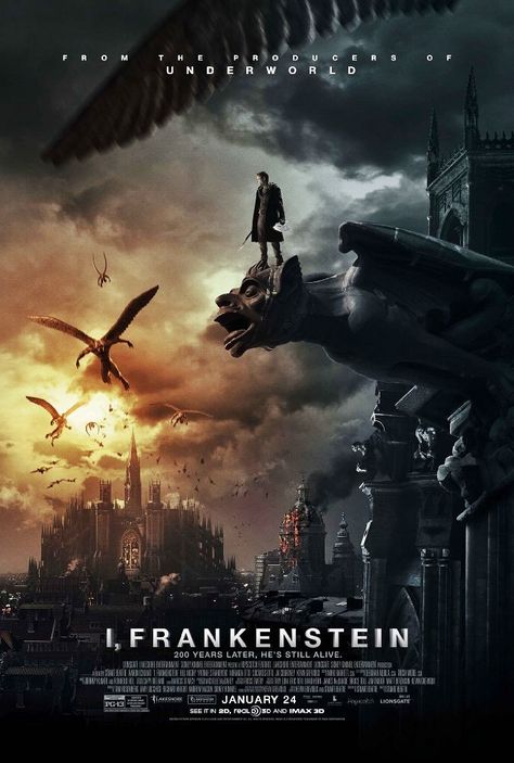 I, FRANKENSTEIN 2014 alt Frankenstein Movie Poster, Frankenstein Movie, I Frankenstein, Victor Frankenstein, Image Film, Theatre Poster, Sci Fi Horror, Movies And Series, Man Caves