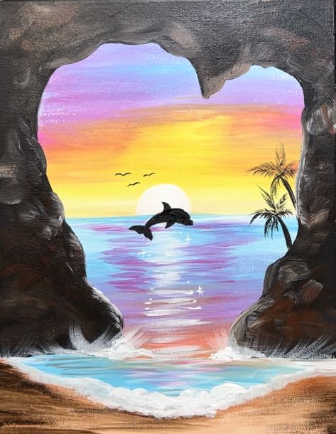 How To Paint A Beach Sunset, Summer Painting Easy, Acrylic Painting Canvas Step By Step Video Tutorials, Acrylic Aesthetic Painting, Pictures To Draw On Canvas, Ocean Wall Painting, Sunset Drawings, Sunset Painting Tutorial, Sunset Tutorial