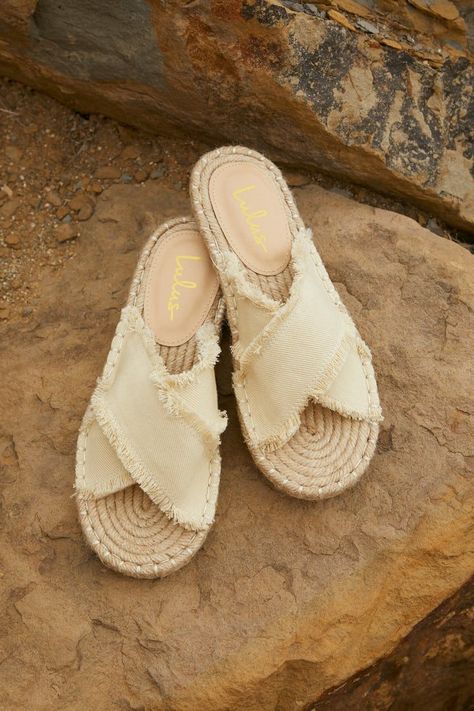 Verka Beige Denim Espadrille Slide Sandals | Lulus Denim Espadrilles, Pretty Little Dress, Espadrilles Slides, Pretty Sandals, Beige Sandals, Lulu Fashion, Sandal Heels, Leather Slide Sandals, Espadrille Sandals