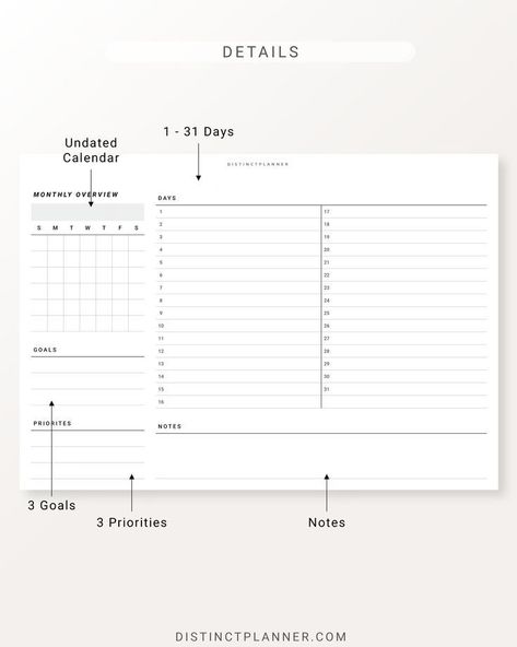 A5 Monthly Overview Horizontal Inserts, Undated Printable Planner, Month on 1 Page printablestudentplanner #dayplannerprintable #plannertips #plannerpretties Monthly Planner Ideas Layout, Monthly Overview Planner, Calendar Goals, Study Planner Free, Pet Journal, Planner Monthly Layout, Digital Planner Ideas, Undated Calendar, Monthly Journal