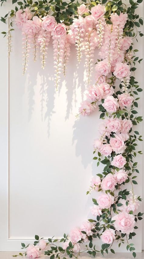 Create your dream selfie backdrop with fresh blooms using these clever wall design tricks that transform any space into... Flower Wall Corner, How To Make A Flower Wall Backdrops, How To Make A Flower Wall, Selfie Wall Design, Flower Wall Bedroom, Floral Backdrop Ideas, Diy Floral Garland, Selfie Wall Ideas, Large Flower Wall Art