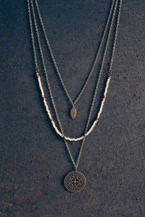 Layered Necklaces Boho, Three Necklaces, Mandala Necklace, Necklace Layered, Bohol, Hippie Necklace, Layered Necklace, Short Necklace, Handmade Boho