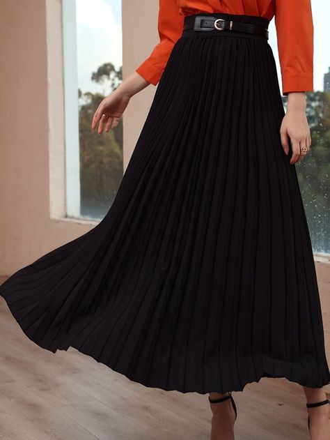 Long Black Pleated Skirt, Skirt Outfit Casual, Accordion Skirt, Split Hem Skirt, Pu Skirt, Women Bottoms, Pleated Long Skirt, Black Pleated Skirt, Womens Maxi Skirts