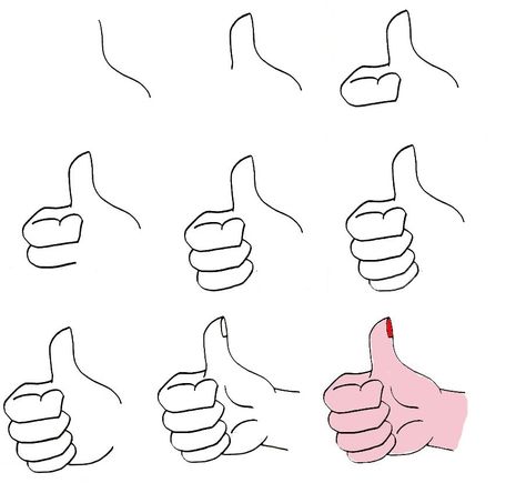 Step by Step Guide On How To Draw A Thumbs Up 1 Thumbs Up Drawing, Hand Outline, Lol Coloring Pages, Lol Coloring, Thumbs Down, Outline Drawings, Guided Drawing, Basic Shapes, Human Emotions