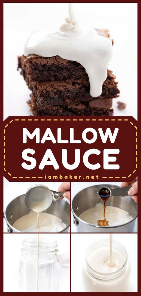 Looking for more no-bake desserts? Try this Mallow Sauce! This sticky, ooey-gooey marshmallow topping can be added to foods from ice cream to coffee to fruit. This dessert idea is a must-try! Mallow Cream Recipe, Marshmallow Sauce For Coffee, Marshmallow Topping For Ice Cream, Marshmallow Sauce For Ice Cream, Vanilla Marshmallow Frosting, Marshmallow Ice Cream Topping, Melted Marshmallow Recipes, Marshmallow Glaze Recipe, Chocolate Marshmallow Ice Cream Recipe