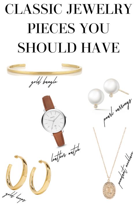 classic jewelry pieces you should have in your wardrobe that are cheap, yet chic Capsule Wardrobe Jewelry, Look Working Girl, How To Have Style, Classic Jewelry Pieces, Fashion Capsule Wardrobe, Basic Jewelry, Soft Classic, Fashion Capsule, Jewelry Essentials