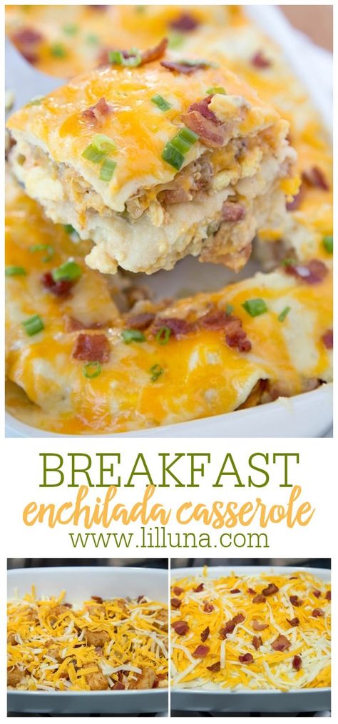 Everything you love about enchiladas and breakfast casseroles in one recipe! Layers of corn tortillas, eggs, sausage, bacon, green chili sauce, sour cream, and lots of cheese! #enchiladas #casserole #breakfast #breakfastcassserole #casserolerecipes Cheese Enchiladas Casserole, Breakfast Enchilada Casserole, Corn Tortilla Casserole, Breakfast Enchiladas Casserole, Enchiladas Casserole, Corn Tortilla Recipes, Tortilla Casserole, Green Chili Sauce, Breakfast Enchiladas