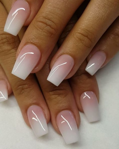 Ombre Gel Nails, White Tip Nails, Squoval Nails, French Manicure Nails, Ombre Acrylic Nails, Ombre Nail, White Acrylic Nails, Simple Gel Nails, Ombre Nail Designs