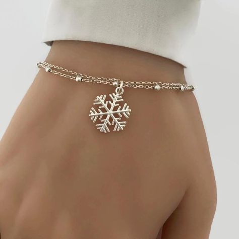 Sterling Silver Snowflake Bracelet Adjustable Snowflake | Etsy Winter Jewellery, Snowflake Bracelet, Bling Ring, Moon Bracelet, Winter Jewelry, Metal Clay Jewelry, Silver Snowflakes, Bracelet Anklet, Christmas Gift For Her