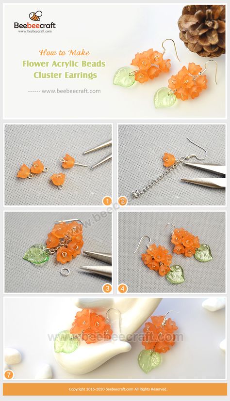 Flower Earrings Diy, Shrink Plastic Jewelry, Lucite Flower Earrings, Diy Jewelry Rings, Flower Acrylic, Acrylic Flower, Bead Charms Diy, Earring Tutorial, Handmade Beaded Jewelry