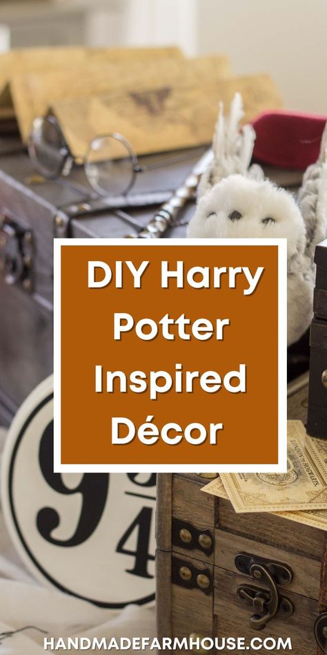 DIY Harry Potter Inspired Décor - Handmade Farmhouse Harry Potter Dollar Tree, Diy Harry Potter Decor House, Harry Potter Holiday Decor, Harry Potter Diy Letter, Harry Potter Office Aesthetic, Harry Potter Creative Ideas, Harry Potter Memories, Vintage Harry Potter Aesthetic, Harry Potter Theme Decoration Ideas