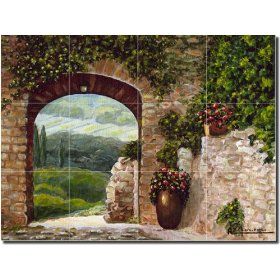 A window on Tuscany with this mural! John Sargent, Spa Tile, Tile Tub Surround, Painting Ceramic Tiles, Photo Mural, Bath Tiles, Accent Tile, Tile Murals, Italian Art