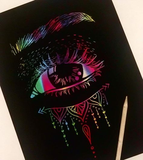 Rainbow Scratchboard Art, Scratchboard Art Easy, Scratch Paper Art Ideas, Scratch Book Art, Rainbow Scratch Art Ideas, Scratch Art Ideas, Book Rainbow, Scratch Paper Art, Eye Drawings