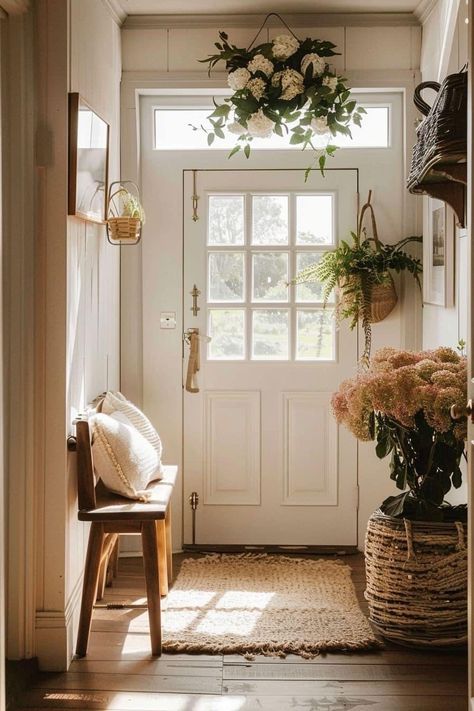 Cozy Cottage Entryway, Cozy Entryway Ideas, Cottagecore Entryway, Interior Design Entryway, Bedroom Entryway Ideas, Home Entryway Ideas, Country Entryway, Cozy Entryway, Cottage Core Living Room