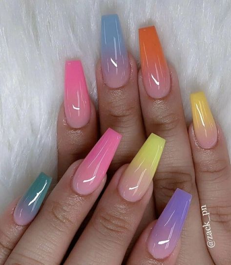 Ombre Acrylic Nails, Cute Acrylic Nail Designs, Ballerina Nails, Summer Acrylic Nails, Rainbow Nails, Coffin Nails Designs, Nail Polishes, Best Acrylic Nails, Long Acrylic Nails