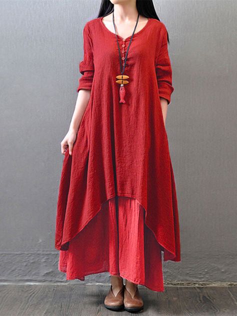 Boho Dress Casual, Maxi Dress Boho Style, Sukienki Maksi, Sukienki Plus Size, Boho Mode, Robes Vintage, Mode Boho, Moda Chic, Loose Long Sleeve