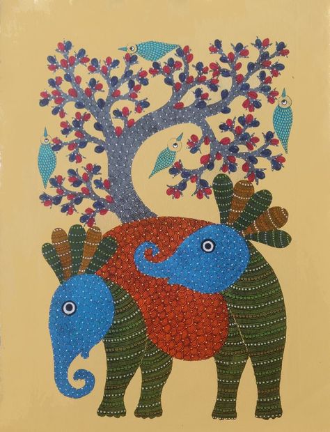 Dots Painting, Gond Art, Gond Painting, Kalamkari Painting, Temple Art, Madhubani Art, Oil Pastel Drawings, Indian Folk Art, Abstract Flower Painting