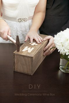 Use this very detailed, step by step tutorial to create your personalized wedding ceremony wine box ~ such a fun new tradition! Wooden Crates Wedding, Wedding Wine Ceremony, Custom Wine Box, Unity Ideas, Wine Box Ceremony, Wedding Ceremony Unity, Make Your Own Wine, Wedding Ceremony Ideas, Unity Ceremony