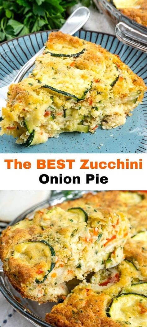 Elevate your brunch game with our Zucchini Onion Pie Recipe, where tender zucchini and savory onions are baked into a golden, cheesy crust for a delicious and flavorful dish. For a wide array of savory pie recipes and culinary inspiration, follow us and take your brunches to the next level! Essen, Quiche, Zucchini Onion Pie Recipe, Casserole With Zucchini, Onion Pie Recipe, Zucchini Pie Recipes, Keto Pizza Casserole, Best Zucchini Recipes, Zucchini Casserole Recipes