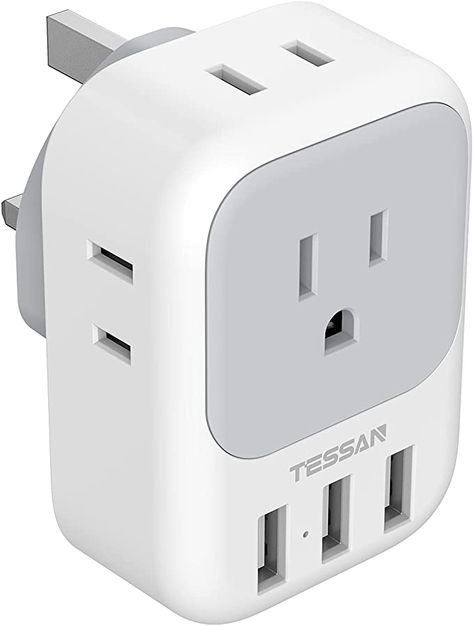 Amazon.com: US to UK Plug Adapter, TESSAN Type G Ireland Travel Converter with 4 Electrical Outlet 3 USB Charger, USA to Qatar Dubai Kenya Scotland England British London Hong Kong Irish Power Adaptor : Tools & Home Improvement Universal Travel Adapter, Travel Adapter, Power Plug, Adapter Plug, Electrical Outlets, Ireland Travel, Wall Charger, European Travel, International Travel