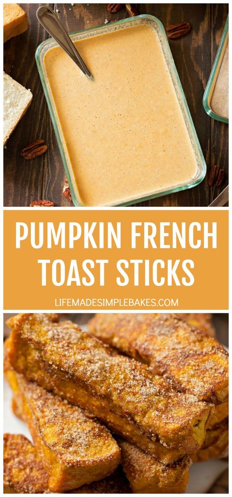 These pumpkin french toast sticks are a fun twist on a family favorite. They're ready to go in just 15 minutes are perfect for little fingers to dunk! #pumpkinfrenchtoaststicks #frenchtoaststicks #pumpkin #frenchtoast #pumpkinfrenchtoast Essen, Delicious French Toast Recipe, Allergy Recipes, Life Made Simple, Pumpkin French Toast, French Toast Sticks, Fall Breakfast, Food Allergy, Fall Dessert