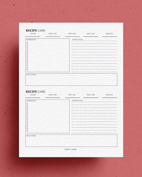 Keep track of all your favorite recipes with these free recipe card printable pdf sheets! With two different sizes and layouts, you will never miss out on the best meals around! Recipe Card Template Free Editable Word, Recipe Blank Printable, Recipe Templates Free, Recipe Layout, Recipe Format, Meal Train, Recipe Cards Printable Free, Recipe Card Template, Best Meals