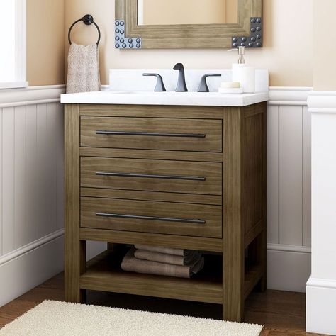 Allen + roth Kennilton 30-in Gray Oak Single Sink Bathroom Vanity with Carrera White Engineered Stone Top at Lowes.com