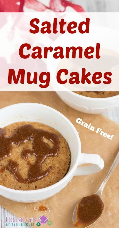 Grain Free Salted Caramel Mug Cakes | holisticallyengineered.com #grainfree #paleo #glutenfree #lowcarb Low Cal Mug Cake, Caramel Mug Cake, Low Carb Mug Cakes, Dessert In A Mug, Mug Cakes, Keto Mug Cake, Thm Desserts, Paleo Sweets, Low Carb Sweets