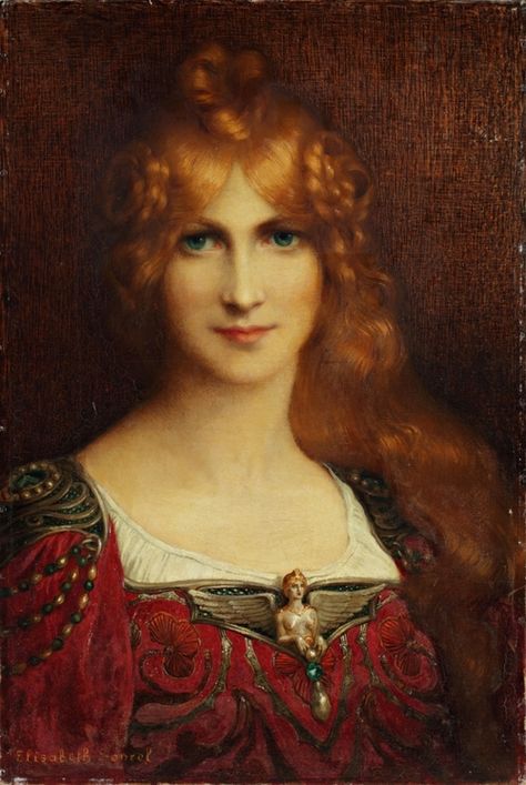 Elisabeth Sonrel - Portrait de femme aux yeux vert Alphonse Mucha, Elisabeth Sonrel, Images Victoriennes, Pre Raphaelite Art, John Everett Millais, Woman Painting, French Art, Female Artists, Beautiful Paintings