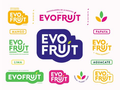 Evofruit Brand Identity Fruit Juice Logo Design Ideas, Juice Branding Design Logos, Food Logo Design Identity Branding, Acai Branding, Eco Logo Design Branding, Fruit Logo Branding, Juice Brand Logo, Juice Logo Design Ideas, Juice Branding Design