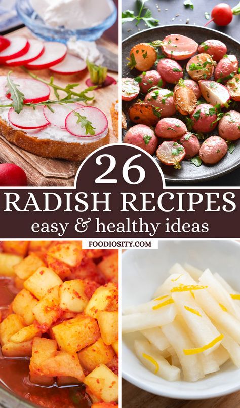 Exploring these 26 radish recipes reveals the extraordinary versatility and vibrant flavors of this often-underestimated vegetable. From appetizers like Radish and Butter Crostini to innovative mains like Daikon Radish Steak and delightful condiments like Radish Green Chimichurri, each recipe offers a unique way to enjoy radishes. Best Radish Recipes, Cooked Radish Recipes, Radish Mashed Potatoes, Mashed Radishes, Things To Do With Radishes, Radish Dip, Radish Snack, Dicon Radish Recipes, Radish And Butter