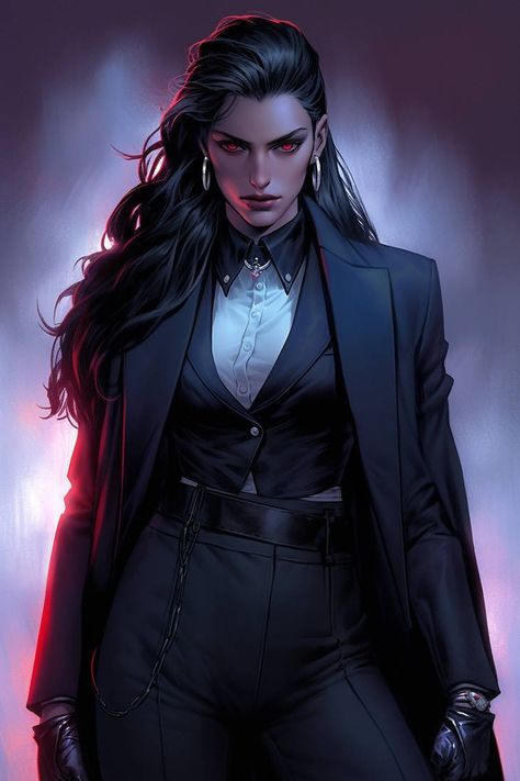 Hitwoman Art, Villain Female Character Design, Mafia Girl Drawing, Female Mob Boss Aesthetic, 1920s Character Art, Mafia Woman Art, Business Woman Character Design, Woman In Suit Drawing, Female Mobster