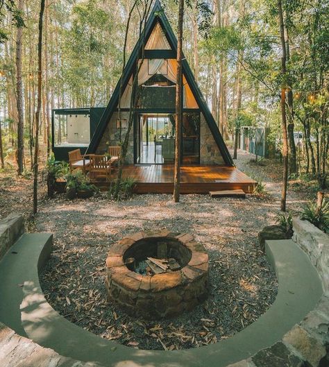 A-Frame Living | This A-frame cabin is very gorgeous to getaway form city🏠🧡 Small A Frame Cabin, A-frame Interior, A Frame Cabin Plans, Glass Cabin, A Frame Cabins, Cabin Aesthetic, A Frame House Plans, Frame Cabin, Little Cabin