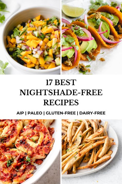 These 17 paleo recipes are so delicious and full of flavor, you won’t miss the nightshades! #healmedelicious #aip #paleo #aiprecipes #paleorecipes #aipdiet #autoimmunepaleo #aipprotocol #glutenfree #allergenfree #dairyfree #nightshadefree #nonightshades Lichen Sclerosis, Aip Dinner, Autoimmune Diet Recipes, Nightshade Vegetables, Nightshade Free Recipes, Anti Inflamatory, Vegan Potato Salads, Paleo Salads, Drink Inspiration