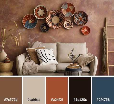 17 Boho Color Palette Ideas (with Hex Codes) - Vandelay Design Bohemian Painting Ideas Wall Colors, Western Living Room Colors, Desert Mountain Color Palette, Bobo Color Pallete, Western Color Palette Ranch, Southwest Wall Colors, Sedona Color Palette, Cowboy Color Palette, Boho Wall Colors