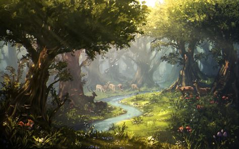 ArtStation - Bravest King Forest, Daniel Kvasznicza Nature, Stylized Forest, Landscape Drawing Tutorial, Japanese Translation, 숲 사진, Landscape Reference, Clouds Photography, Forest Background, Forest Illustration