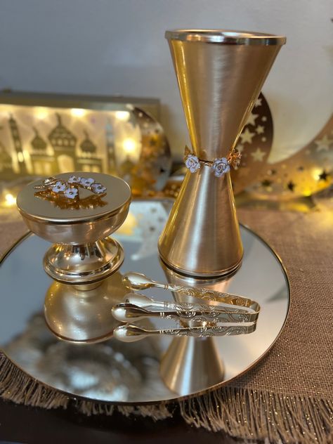 Luxurious set if bakhoor bowl , burner ,thong and mirror tray Bakhoor Burner, Mirror Tray, Candle Holders, Tray, Candles, Bowl, Mirror