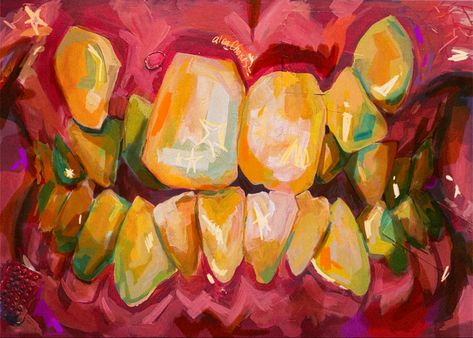 I painted this with acrylic (touched up on procreate) to get out of my comfort zone and try somethign different Definitely want to turn this into a sticker and/or print sprcially for those who enoy funky art like me #funkyart #teeth #crookedteeth #teethart #art #acrylicpainting #acrylic #mixedmedia #mixedmediaart #funky #weirdcore #weird #niche #anatomy Teeth Sticker, Teeth Art, Reference Pics, Out Of My Comfort Zone, Arte Inspo, Wow Art, Ap Art, Weird Art, Your Smile