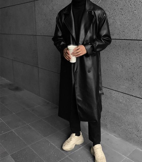 Leather Coat Outfit, Short Leather Jacket, Mens Leather Coats, Trench Coat Outfit, Leather Coats, Long Leather Coat, Faux Leather Coat, Trench Coat Men, Double Breasted Trench Coat