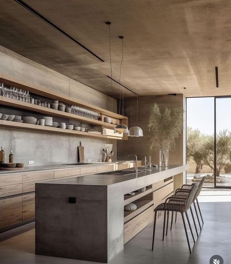 Concrete Home Design, Modern Konyhatervezés, Modern Concrete Home, Concrete Kitchen Island, Kitchen Confidential, Industrial Kitchen Design, Concrete Home, Modern Kitchen Island, Concrete Kitchen