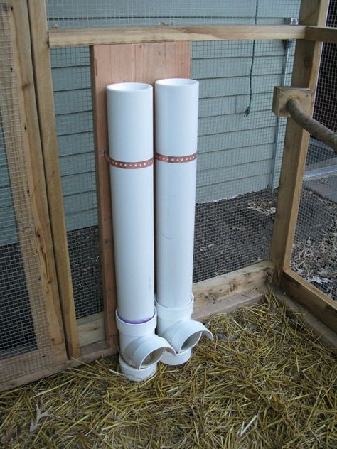 Chicken Coop Projects | The Owner-Builder Network Pvc Chicken Feeder, Animal Farming, Rabbit Feeder, Chicken Feeder Diy, Farming Ideas, Chicken Feeders, Country Ideas, Coop Ideas, Chicken Treats